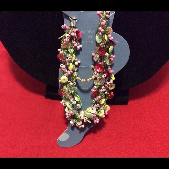NEW Fabulous MULTICOLOR anklet & toe ring set