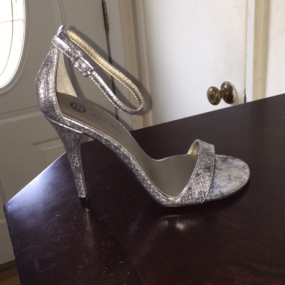 Pewter Metallic Snakeskin Heeled Sandals