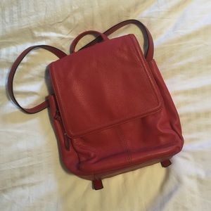 Red leather backpack bag purse