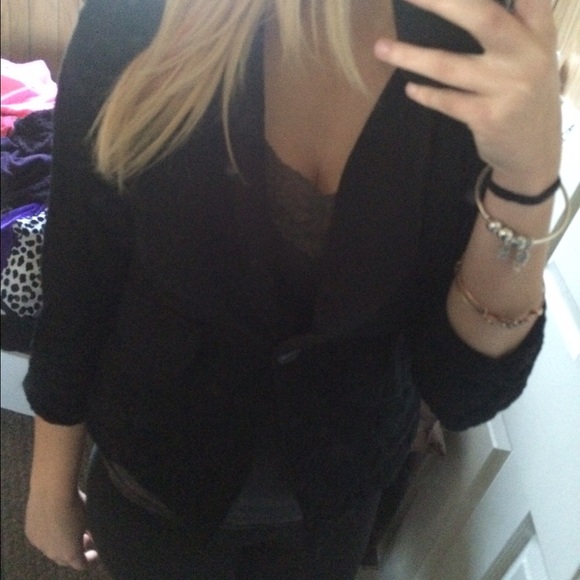 Black lace 3/4 sleeve blazer jacket