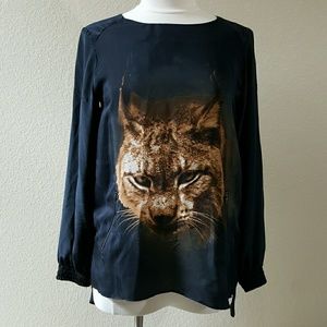 Zara silk cat print blouse