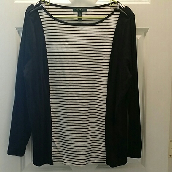 Striped black and white shirt.