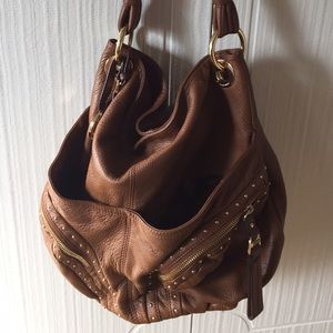 Beautiful Leather gold studded satchel handbag