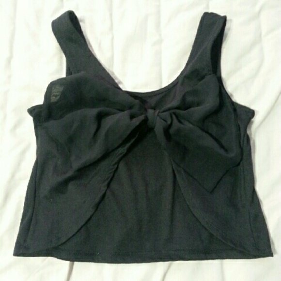 Black Sleeveless Sheer Bow Crop Top