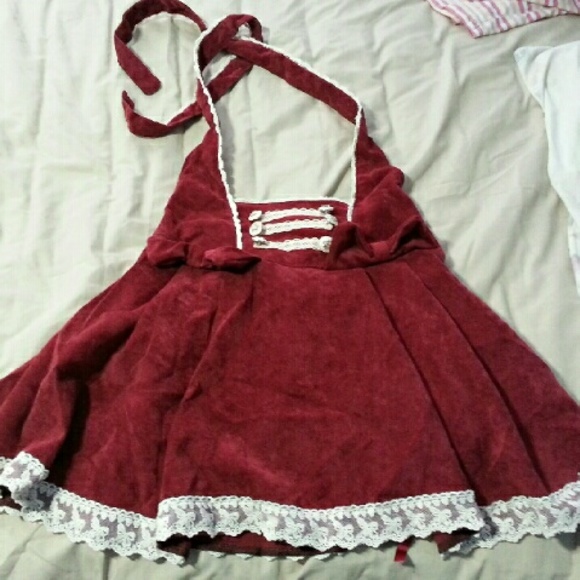 Red Velvet Ruffle Corset Lolita-like Dress