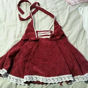 Red Velvet Ruffle Corset Lolita-like Dress