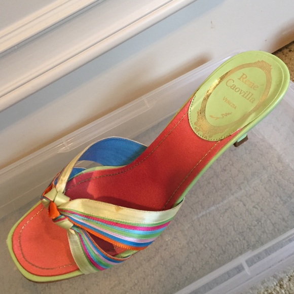 Rene Caovilla multicolor ribbon slide heels - Picture 1 of 4