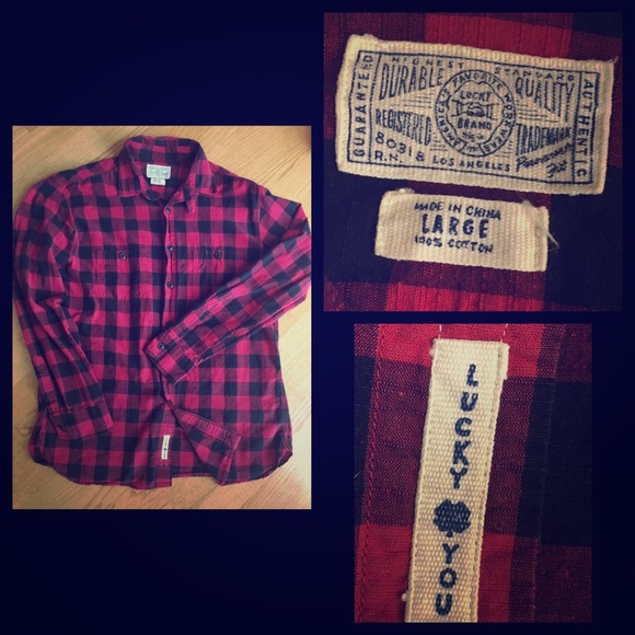 Men's Red/Black Lucky Brand Flannel size Large