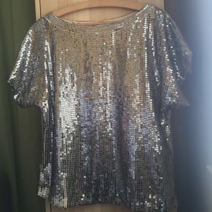Alice + Olivia Silver Sequin Top XS