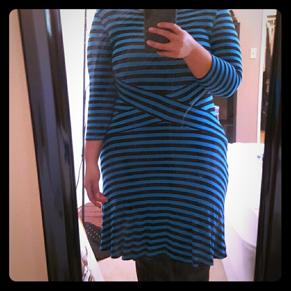 Blue and black striped dress