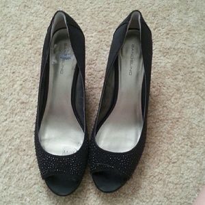 Black satin kitten heels