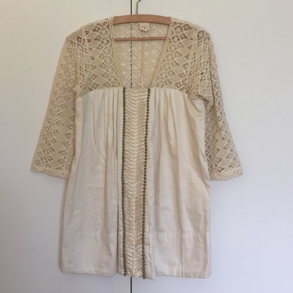 Crochet tunic minidress brass beads Lauren Moffat