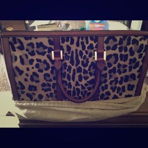 Genuine Burberry Calf Hair Leather Leopard Duffel
