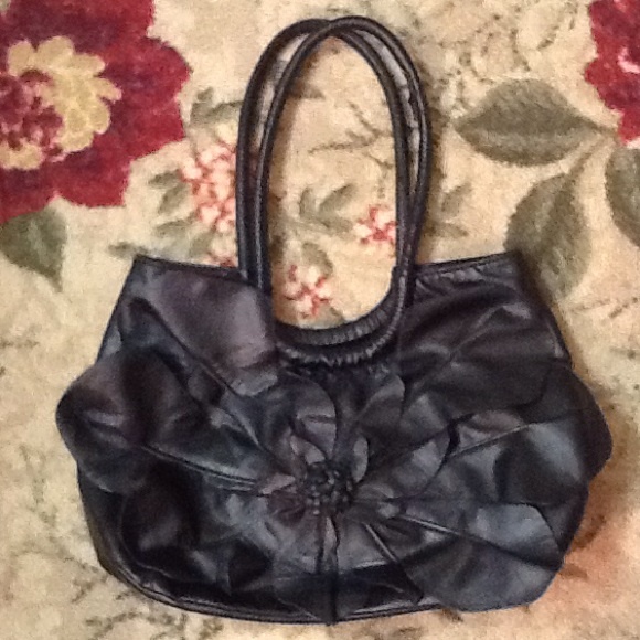 Handbags - Black Rose Leather Handbag