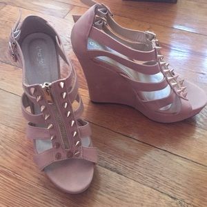 Charlotte Russe Tan and Gold Stud Spike Wedges