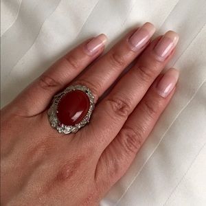 Red agate stainless steel ring