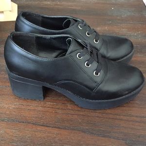 Black leather platform Oxfords