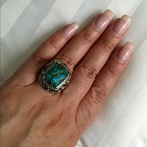 Mojave blue turquoise & garnet ring