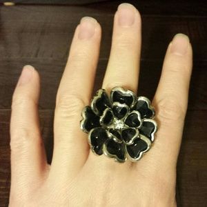 Black and silver flower ring
