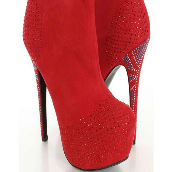 Sold @ letgo Red Rhinestone heel Booties - Picture 2 of 4
