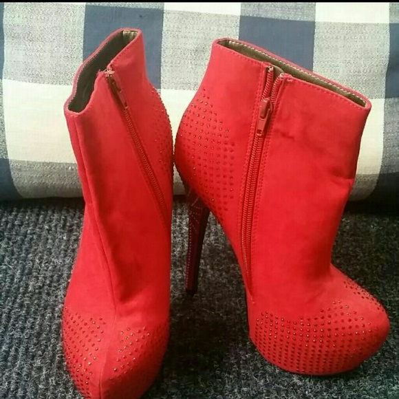 Sold @ letgo Red Rhinestone heel Booties - Picture 3 of 4