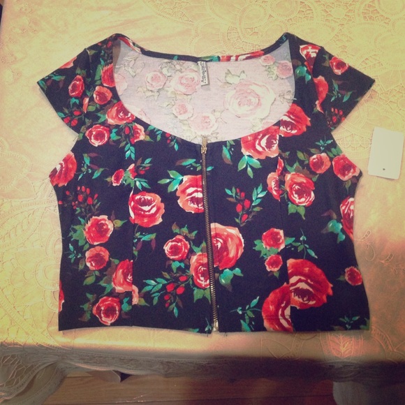 Zip front floral crop top