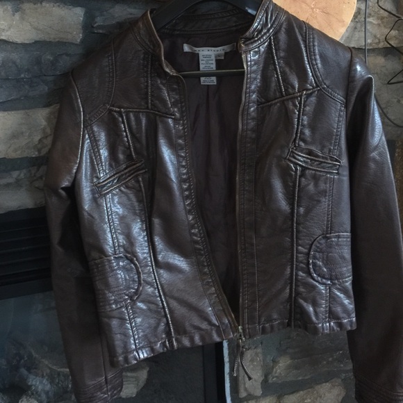 Faux brown leather moto jacket. Fun cut.