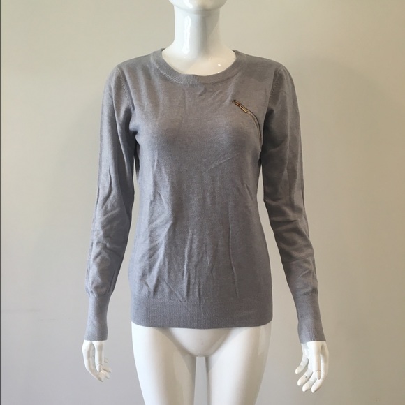 New Womens Grey Long Sleeve Sweater Chiffon Back