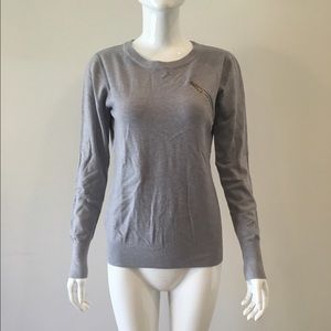 New Womens Grey Long Sleeve Sweater Chiffon Back