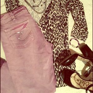 Cute AND comfy! Distressed, purple Silver pants