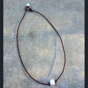 Brown Leather & Freshwater Pearl Choker