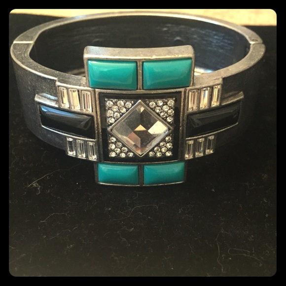 Lia Sophia turquoise stone & crystal bangle