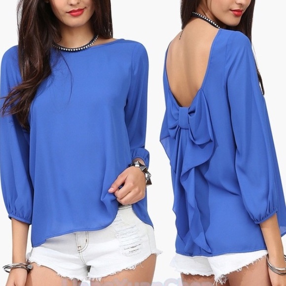 Blue top with back bow