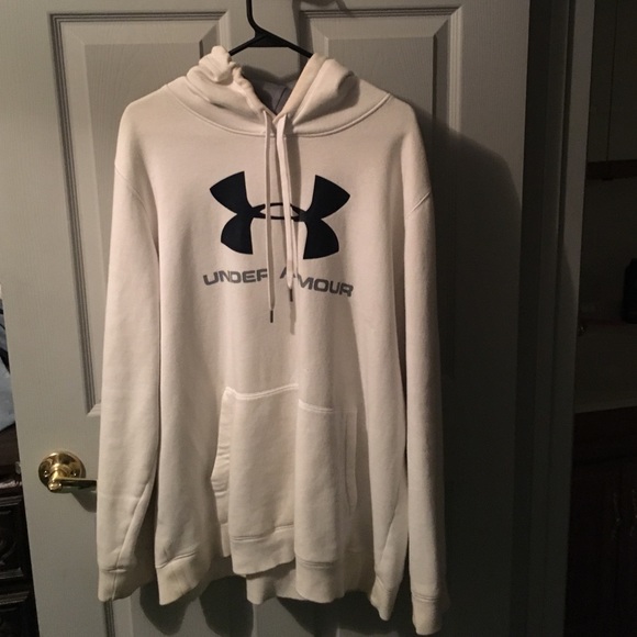 Under Armor white hooded athletic sweatshirt worn