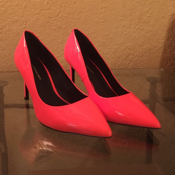 Kurt Geiger Vibrant day glow very orange heels.