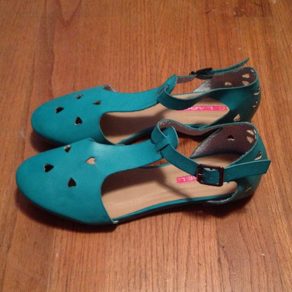 teal t-strap flats