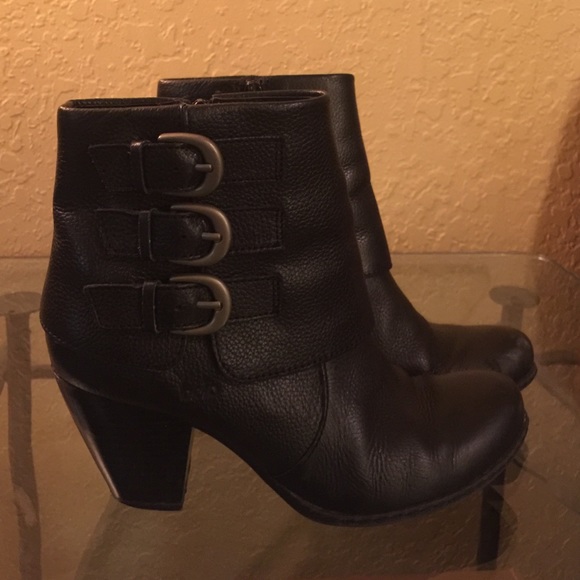 Black leather booties