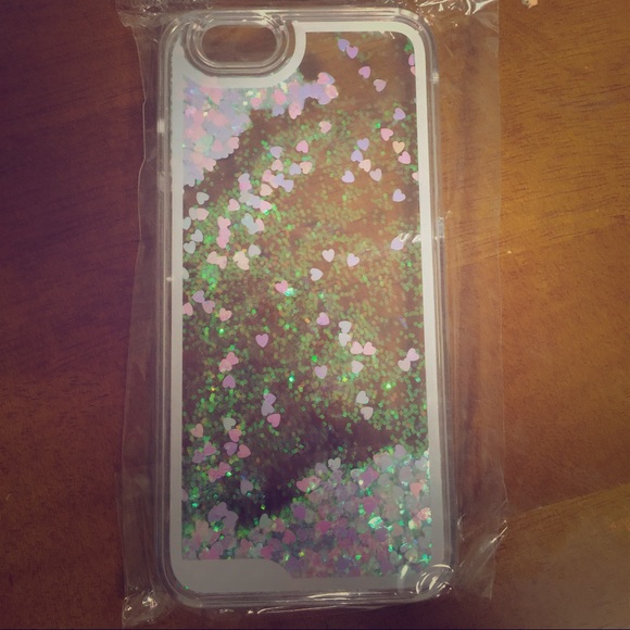 I Phone 6 Clear Heart Glitter Case