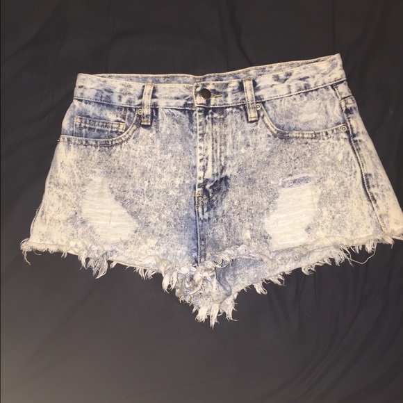 Denim Acid Wash High Waisted Shorts