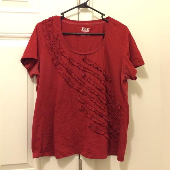G H Bass Ruffle Detail Dark Red Tee Tshirt XL - Picture 1 of 3