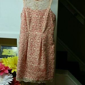 Jessica Simpson Peach Dress With Lace Overlay