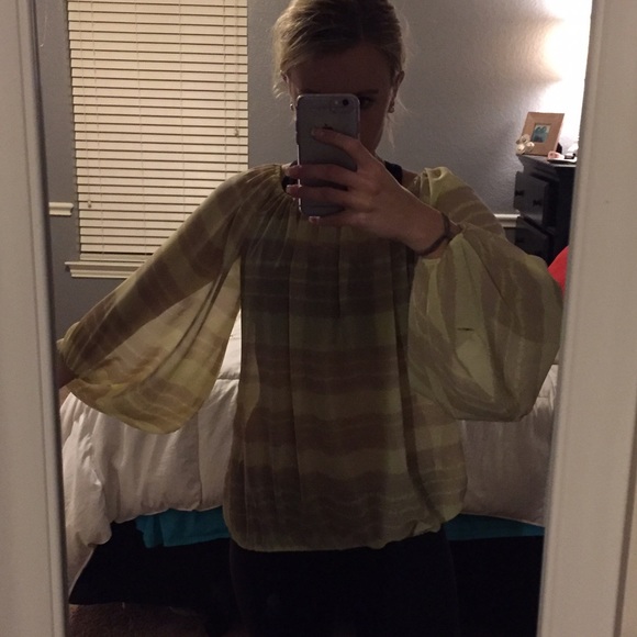 Brown and light yellow (neon) blouse - Picture 2 of 2