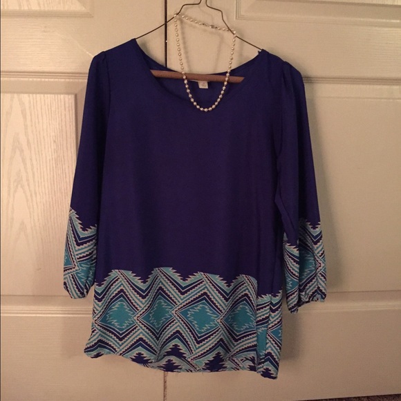 Blue tribal print blouse