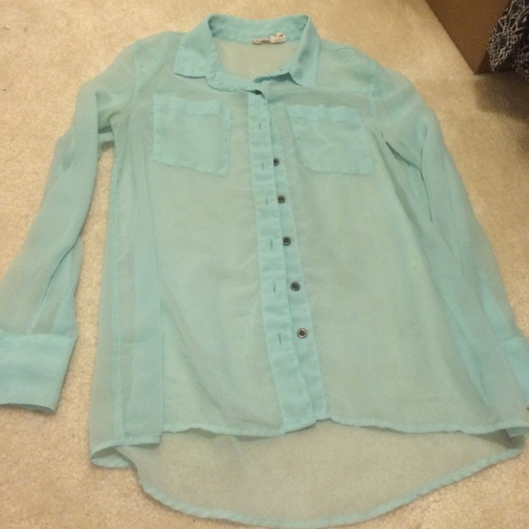 Tiffany Blue Sheer Longsleeve Blouse - Picture 1 of 3
