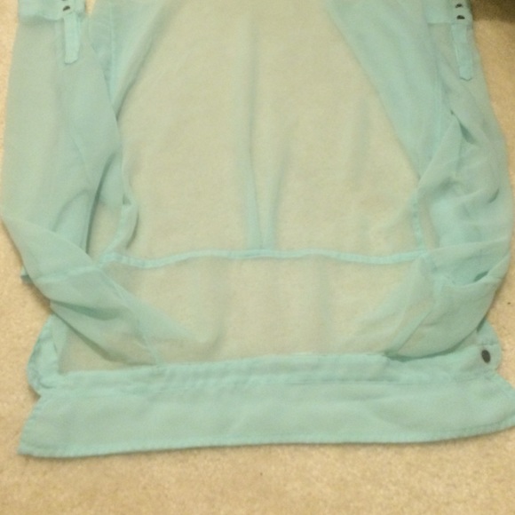 Tiffany Blue Sheer Longsleeve Blouse - Picture 2 of 3