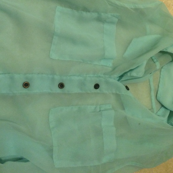 Tiffany Blue Sheer Longsleeve Blouse - Picture 3 of 3