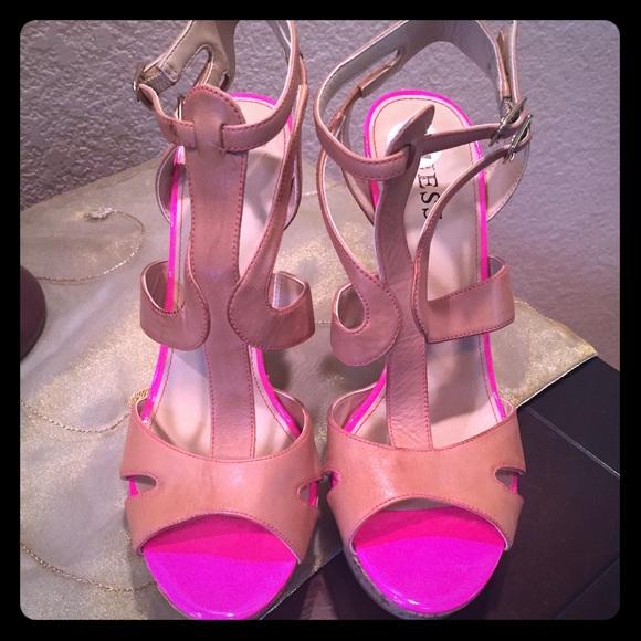 Guess hot pink & tan heels