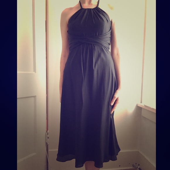 100% Silk Little Black Dress- Halter Empire waist