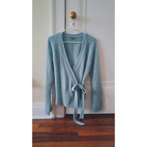 Light Blue Angora + Wool Wrap Sweater Cardigan