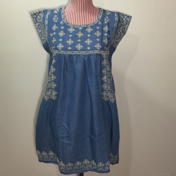 Chicwish Cross-Stitch Baby Doll Chambray Dress